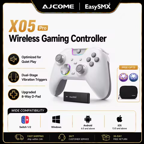 EasySMX X05 Pro Wireless Gaming Controller with Quiet Button for Windows Switch iOS Android Steam, H