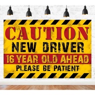 5x3ft Caution New Driver Photography Backdrop Warning Signs Theme 16th Birthday Party Decoration Con