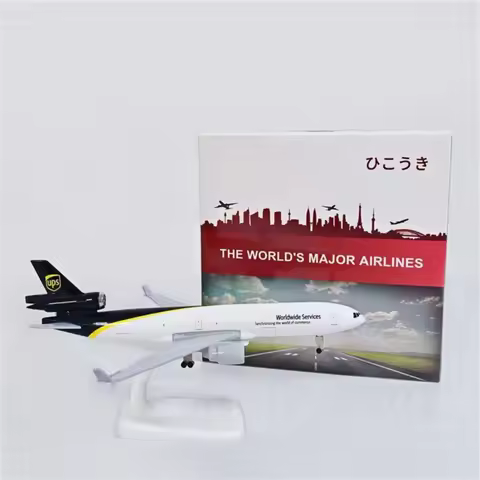 20cm Diecast Md11 Ups World Cargo Airlines With Base Landing Gear Wheels Alloy Aircraft Model