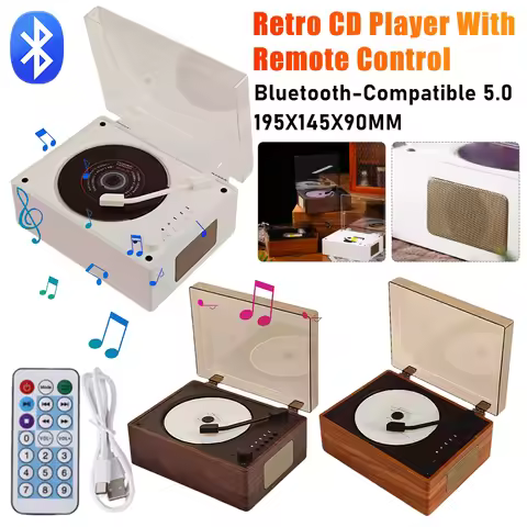 Vintage Retro CD Player Remote Control Home Desktop CD Player 5.0 Bluetooth Wireless Speaker Support