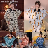 【pajamas】 Hotexy Baju Tidur Wanita Pyjamas Women Long Sleeve Silk Satin Pajamas Plus Size Set Fashion Sleepwear