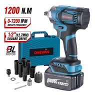 ONEVAN® Brushless Impact Wrench Drill Driver Car Repair Home DIY Battery Powered Tools Set with 2 Ba