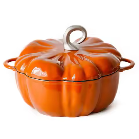 Enameled Pumpkin Cast Iron Dutch Oven 3.7L Enamel Coated Stewpan NonStick Enamel Pot Casserole Dish