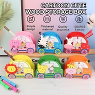 Cute Wooden Desktop Stationery Pendulum Clip Photo Frame Storage Box Pen Holder Cartoon Wooden Car