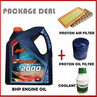 (100% Original Oil)Package - BHP Engine Oil SynGard 2000 + Oil & Air Filter for Proton + Coolant