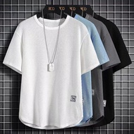 M-5XL Korean Waffle Simple Casual Loose All Match Plus Size Short Sleeve T Shirt Men