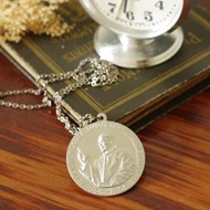 古董法國信仰教堂十字架耶穌基督銀色雙面項鍊 N670