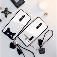 OPPO R17 Pro R19 R11s R9s R7s R7 Plus Cartoon Cat Lanyard Case Wrist Strap Glass Hard Casing Cover