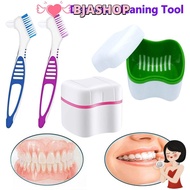 BJASHOP Dentures Container with Basket Durable Cleaning Tool Storage Box Cleaner Brush