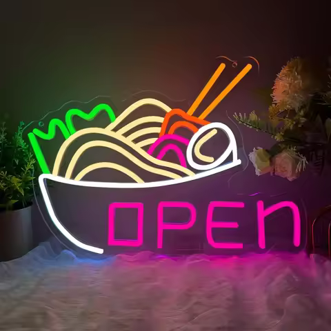 Ramen Noodle Open Neon Sign Dimmable LED USB Wall Light for Noodle Shop Restaurant Snack Bar Dining 