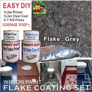GREY COLOUR FLAKE COATING ( 1 SET ) Epoxy Colour Flake Coating ( 1L WP PRIMER COTE / 1L WP CLEAR COTE / 0.7 KG FLAKE )