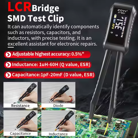 ZOYI ZT-MD1 Digital Smart Tweezer LCR SMD ESR Tester Resistance Capacitance Inductance Continuity Di