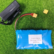 แบตเตอรี่ลิเธียมครบชุด 24v-25.2v li ion 6s ความจุ 4000ma เต็มพร้อมวงจรbms แบตลำโพงบลูทูชdiy