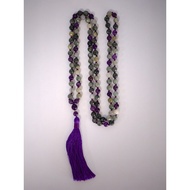 (stock in SG) Hand-knotted 108 8mm amethyst and green quartz mala beads yoga meditation necklace with purple tassel