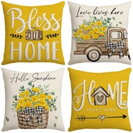 Short Plush Pillow Case 40x40/45x45/50x50cm Yellow Daisy Flowers "Home Sweet Home" Pattern Cushion C