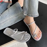 PASSION Bright Rhinestone Flip-flops, Anti-slip PU Silver Flip Toe Slippers, 36-37 Yard Soft Flower 