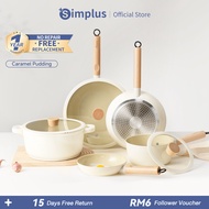 Simplus 8PCS Sets18cm Saucepan/24cm Fry Pan/24cm Soup Pot with Lid/28cm Wok Style Cookware Set Ceram