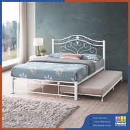 HI SEASON Queen Size with Pull Out Bed / Katil Bingkai Queen Kukuh Besi dengan pullout / WHITE / COP