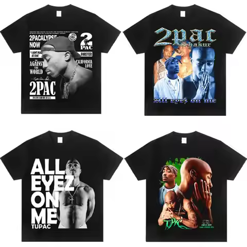 2PAC Rapper American Crew Neck Cotton Loose Short-sleeved T-shirt Rock West Coast Trend Men's and Wo