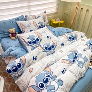 Pure Cotton Disney Bedding Set Mickey Minnie Winnie Stitch Fitted Sheet Cadar Bedsheet Quilt Cover S