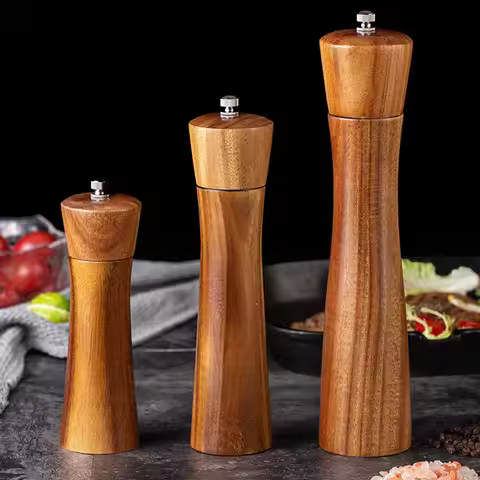 1PC-Wooden Pepper Grinder; Hand-Cranked Black Pepper Shaker; Kitchen Tool; Manual Grinding of Pepper