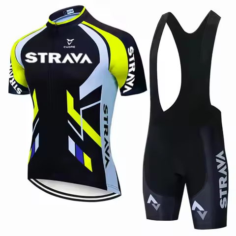 Strava Bike Jersey Set Summer Cycling T-Shirt Bib Shorts Set Triathlon Mountain Bike Clothes Quick-d