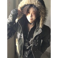 Street Style Fur Collar Hooded Leather Jacket Women Autumn Winter Design Short Jacket y2k Asian Cult
