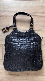 YSL Vintage Black Croc-Embossed Leather Easy Tote Bag