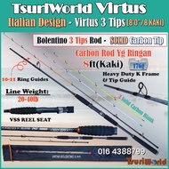 [Set 3 Tips] TsuriWorld VIRTUS Bolentino (ItalianDesign) 20-40lb 8ft 8Kaki Sensitive 3 Solid Tips Fi