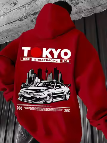 2026 new Men Autumn Winter Hoodie Tokyo Street Racing JDM Car Print Oversized Loose Hip Hop Streetwe