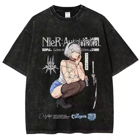 NieR Automata Washed T shirt Year round clothing New Model Unisex Plus Size personality Clothes High