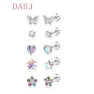 Women's Hypoallergenic 316L Stainless Steel Pink Bow Butterfly Heart Flower Flat Back Stud Earrings,