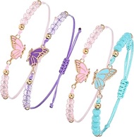 2Pairs Butterfly Friendship Bracelets, Adjustable BFF Bracelets Best Friend Bracelet for 2, Handmade