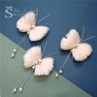 High-End Champagne Feather Butterfly Tassel Hairpin Beautiful Children's Headdress Girls' Hair Accessories Hanfu Watch Performance Accessories