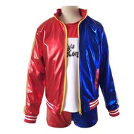 Harley Quinn Cosplay แจ็คเก็ต เสื้อยืด สีสันสดใส สำหรับผู้หญิง เสื้อผ้าฮาร์ลี่ ควิลล์ วันฮาโลวีน เสื