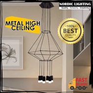 Nordic lighting High Ceiling 6 Bulb Lampu Gantung Decorative Modern Black Retro Lampu Hiasan C/W Led