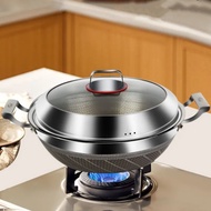 304 Stainless Steel Wok 36cm38cm Thickened Deepened Stew Wok Household Double Ears with Titanium Non