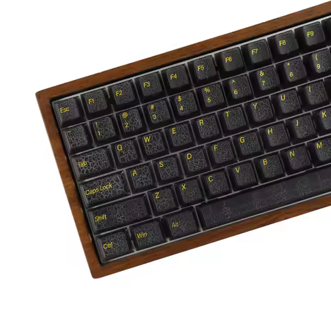 YMDK Black Crack Shine Through Cherry Profile Custom Keycaps PC UV Printing for 61/64/68/84/87 MX Me