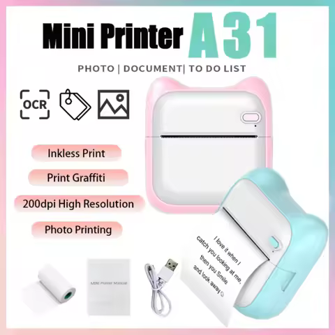 Mini Printer Bluetooth Pocket Thermal Printer Inkless Study Notes Self-adhesive Label Wireless Photo