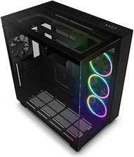 NZXT H9 Elite Dual-Chamber ATX Mid-Tower PC Gaming Case – Includes 3 x 120mm F120 RGB Duo Fans with Controller– Glass Front, Top &amp; Side Panels – 360mm Radiator Support – Cable Management – Black