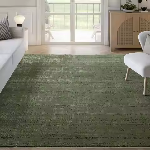 Green 5' x 8' Textured Area Rug - Thick, Plush, and Soft Washable Carpet for Living Room & Bedroom