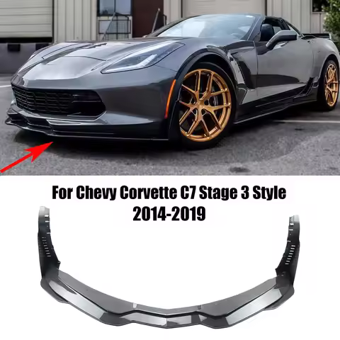 For 2014-2019 Chevy Corvette C7 Z06 Stingray Z51 Stage 3 Style Car Front Bumper Lip&Side Winglets Sp