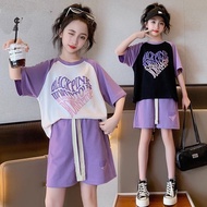 【ks1520.my】 Girls' Set 女童短裤套装薄款休闲女大童洋气短袖时尚儿童运动两件套 Ready Stock 【0723Uig59auO1】