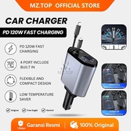 4 In 1 Car Charger 120W Fast Charge Type C & Lightning Car Charger/ Retractable Car Charger Ios and 