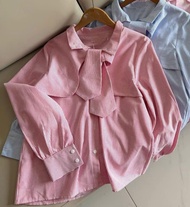 Áo sơ mi nữ A.718 Áo sơ mi kiểu tay dài kẻ sọc thắt pha vạt dáng xuông basic dễ phối đồ - Shop Chấm 