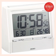 Seiko clock alarm clock TALK LINER talk liner voice time signal voice alarm bilingual switch calendar temperature humidity display radio digital white pearl DA206W SEIKO