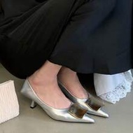 2025 Spring/Autumn New French Pointed Toe High Heel Shoes, Metal Buckle Shoes, Elegant Thin Heels, W