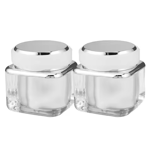 2Pcs Acrylic Jar Refillable Face Cream Container 50G Matte Lid Acrylic Makeup Storage Jars Moisturiz