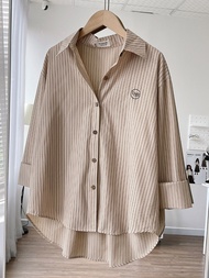 Áo sơ mi kẻ đũi cotton Vintage Blouse thêu logo - by ufo.thebasic