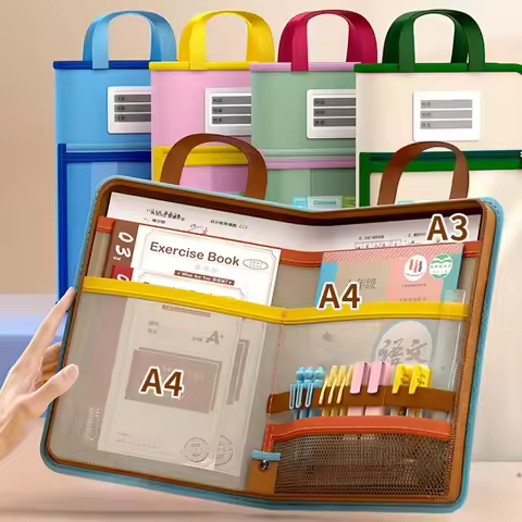 L-shaped A4 file bag, large opening mesh stationery storage bag, large-capacity transparent file bag